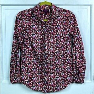 J. Crew Blouse Liberty Arts Colab Sarah Floral Cotton Ruffled Collar Cuffs Sz 2